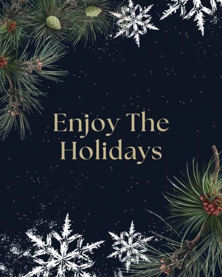 Enjoy the holidays with snowflakes and pine in the background